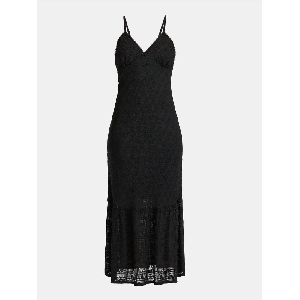 No Boundaries Women's Black Maxi Dress Lace Trim Bow Coquette Goth Y2K S 4-6 NWT